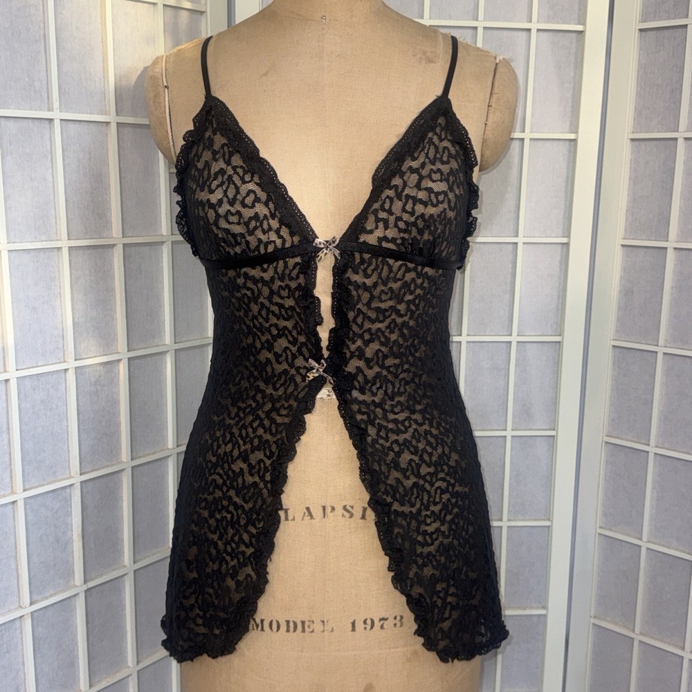 Vintage Victoria's Secret Y2K Fairy The Lacie Lace Babydoll Bow Sheet Black Cami